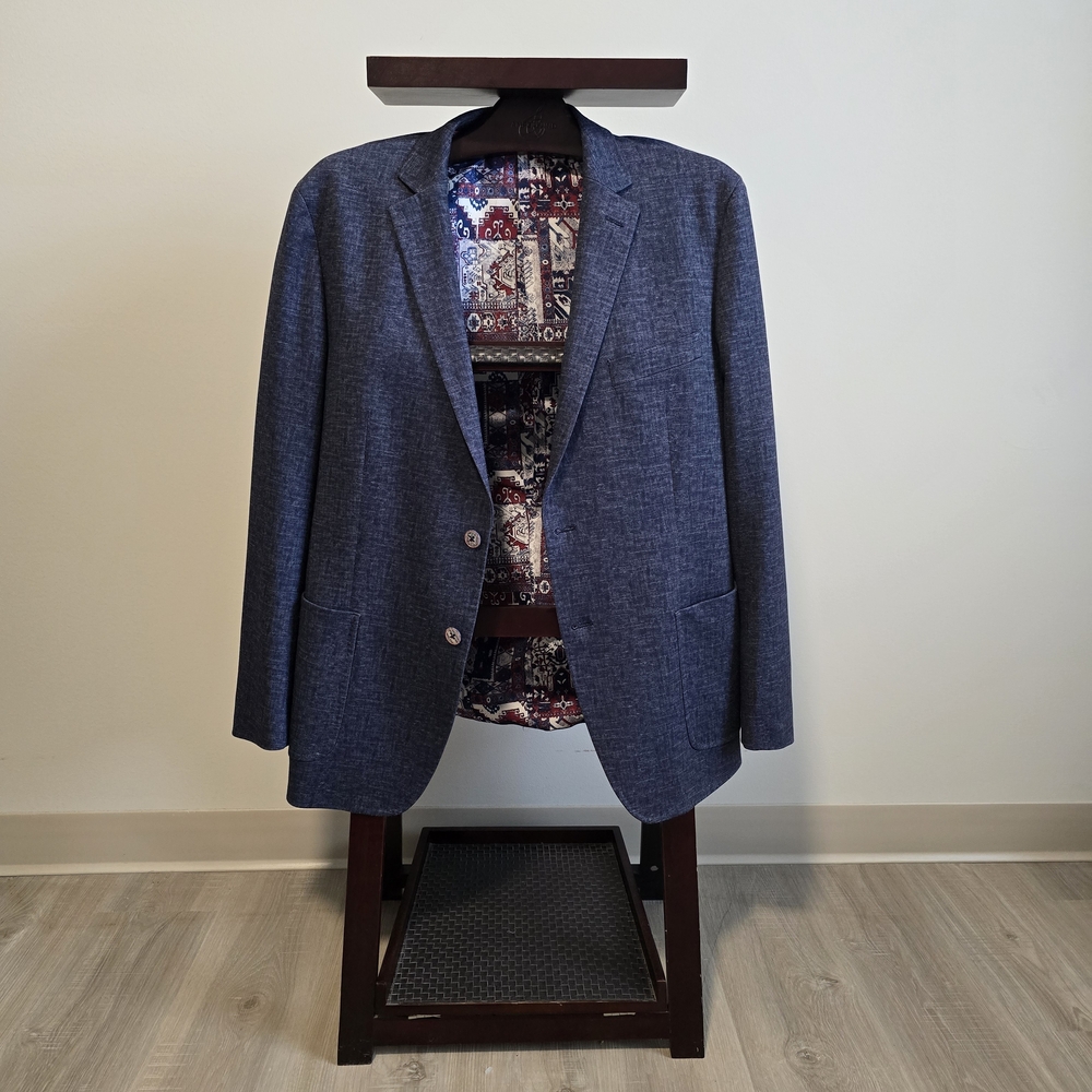 TALLIA Textured Navy Blazer with Patterned Lining